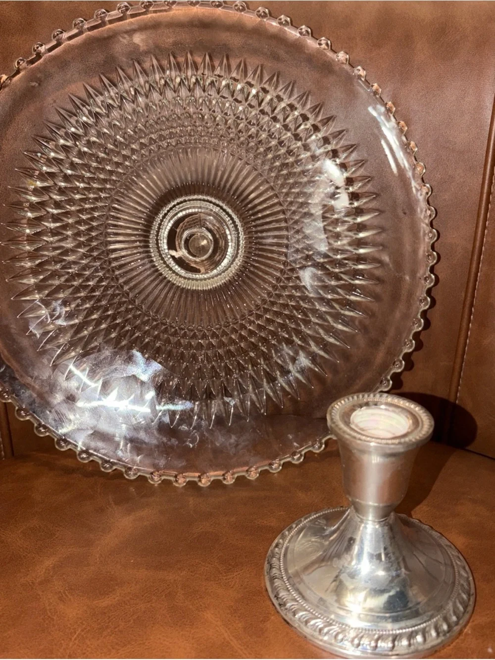 Vintage Duchin Sterling Silver removable Bottom Glass Pedestal Cake Stand 10.5 - Picture 8 of 10